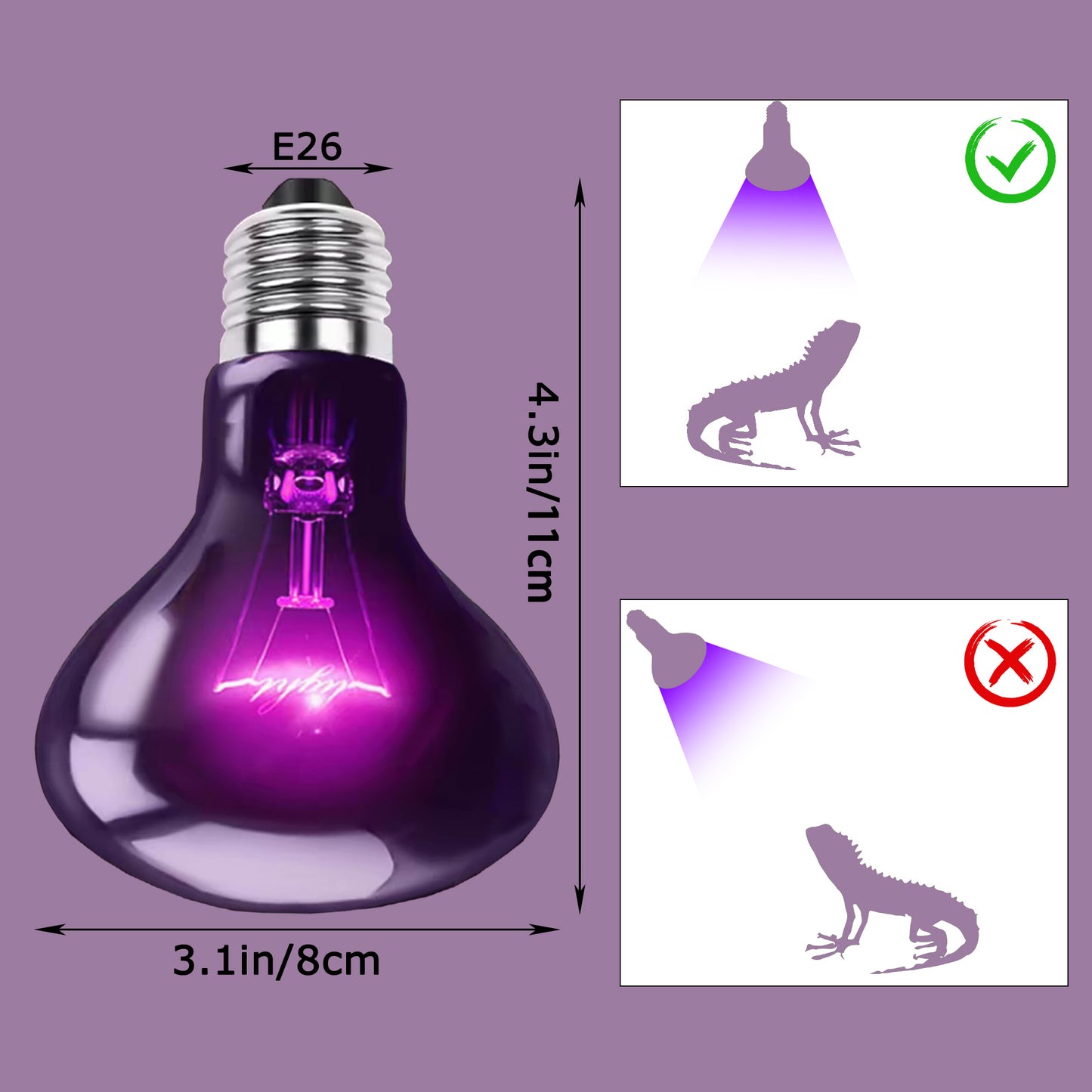 HARTOMPET Reptile Night Light Bulb - Simulated Moonlight & Purple Heat Lamp for Reptiles and Amphibians - Perfect UVA Basking Light for Bearded Dragons, Lizards and Aquatic Tanks