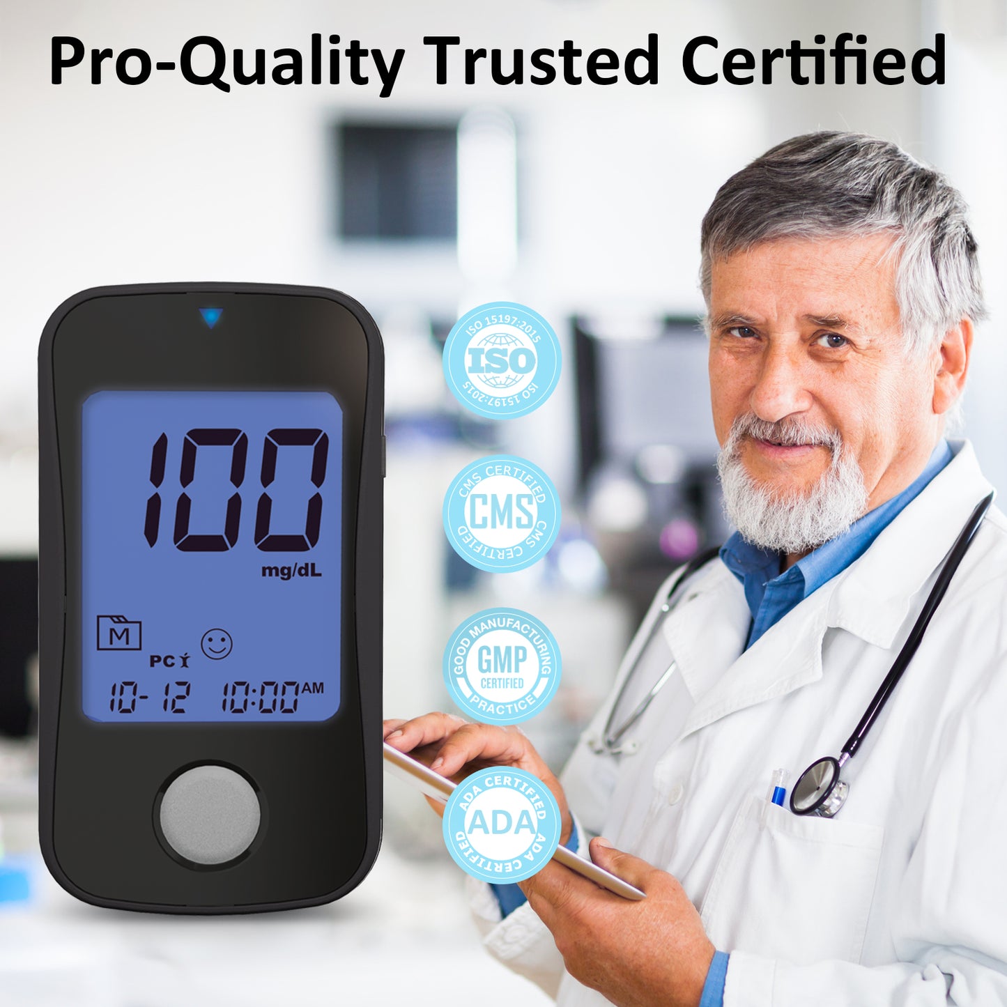 HanrayCare TD-4125 Superior to Most Blood Glucose Monitor Kit, Patented 2+2 Bio Tech, 100 Glucometer Strips &amp; Lancets, 1 Blood Sugar Monitor &amp; Lancing Device, No Coding Diabetes Test Kit, Larger Backlight Screen-No control solution