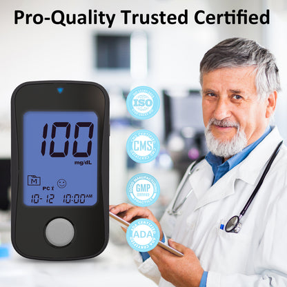 HanrayCare TD-4125 Superior to Most Blood Glucose Monitor Kit, Patented 2+2 Bio Tech, 100 Glucometer Strips &amp; Lancets, 1 Blood Sugar Monitor &amp; Lancing Device, No Coding Diabetes Test Kit, Larger Backlight Screen-No control solution